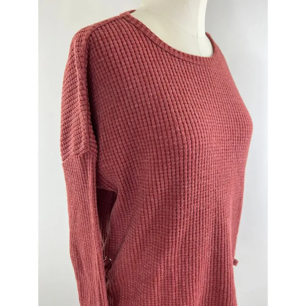Z Supply Mauve Long Sleeve Waffle Knit Lace-Up Side Cotton Blend Top M NWOT